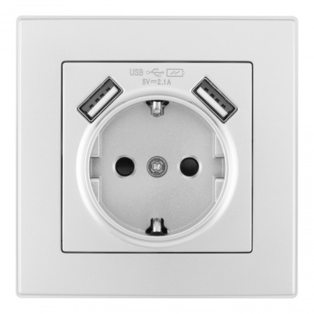 Комплект розетки с/з и шторками + USB и рамкой Arte Milano SET06-1-47-1 silver