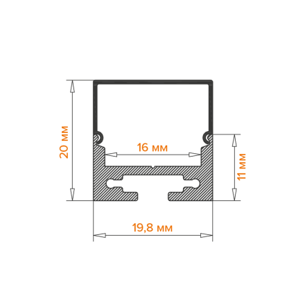 Профиль накладной Wolta WAP-S/H-20/20/2000-A