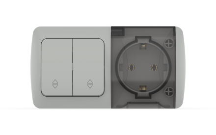 Выключатель двухклавишный переключатель + розетка с заземлением ELBI Eva 554-011500-931