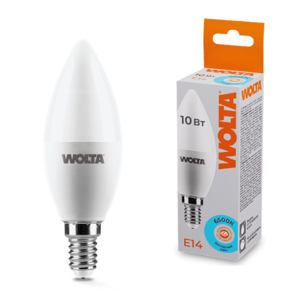 Светодиодная лампа WOLTA 10Вт 6500K E14 свеча матовая 25WC10E14