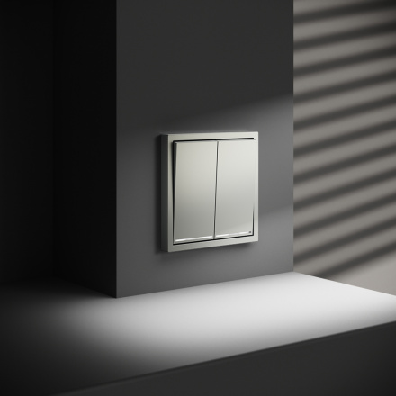 Проходной переключатель двухклавишный с подсветкой Voltum S70 VLS020405 (сталь)