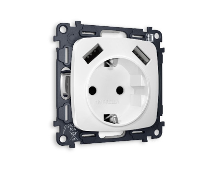 Комплект механизма розетки 2USB A+A 18W (быстрая зарядка) с/з Ambrella Volt Omega MO129010