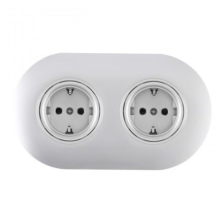 Круглая розетка двойная (двухпостовая) с/з и шторками Arte Milano SET08-2-40-1x2 silver