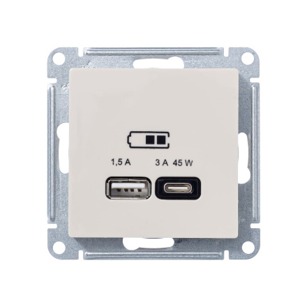 Розетка A + тип-C 45W высокоскор.заряд. QC,PD, мех. Systeme Electric AtlasDesign Беж ATN000229