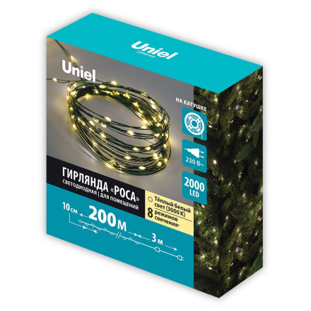 Гирлянда Роса Uniel ULD-S20000-2000/DGA WARM WHITE IP20 DEW UL-00012092