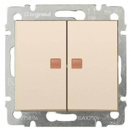 Переключатель двухклавишный Legrand Valena 10A 250V с подсветкой слоновая кость 774113