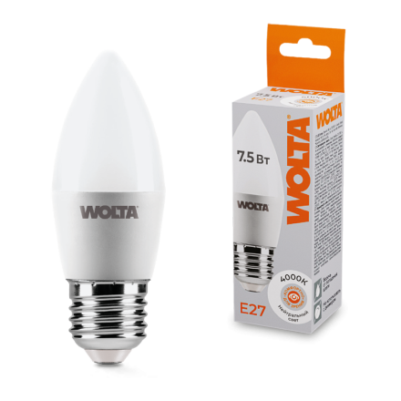 Светодиодная лампа WOLTA 7.5Вт 4000K E27 свеча матовая 25SC7.5E27