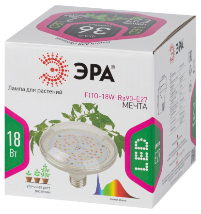 Фитолампа для растений светодиодная Эра E27 18W 6500K FITO-18W-Ra90-E27 Б0057710