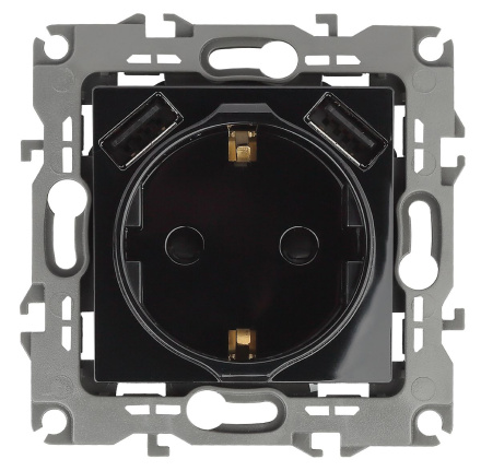 Розетка 2P+E со шторками и 2xUSB Эра 12-4109-06 Б0047845