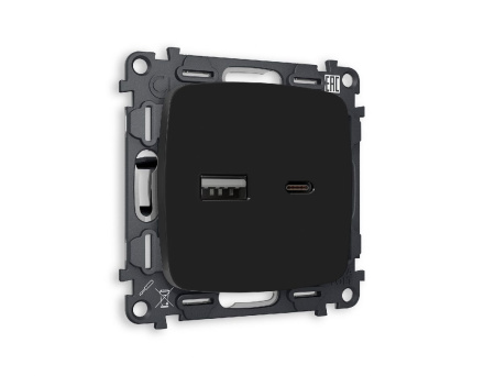 Комплект механизма розетки 2USB A+C 20W (быстрая зарядка) Ambrella Volt Omega MO811010