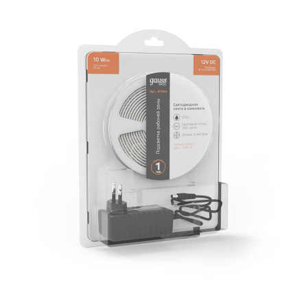 Светодиодная лента Gauss Basic 12В 5050 10Вт/м 3000K 5м IP20 BT044