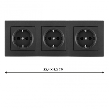 Розетка тройная (трехпостовая) с/з и шторками Arte Milano SET06-3-40-1x3 black