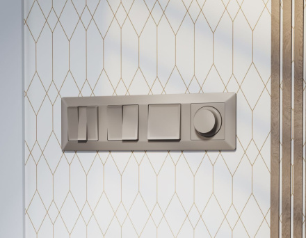 Комплект механизма 2-клавишного перекрестного выключателя 10A-250V Alfa Серо-бежевый матовый Quant Ambrella Volt MA363030 (AP3630, VM125)