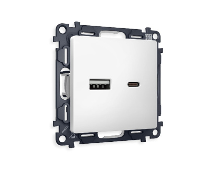 Комплект механизма розетки 2USB A+C 20W (быстрая зарядка) Ambrella Volt Alfa MA131010