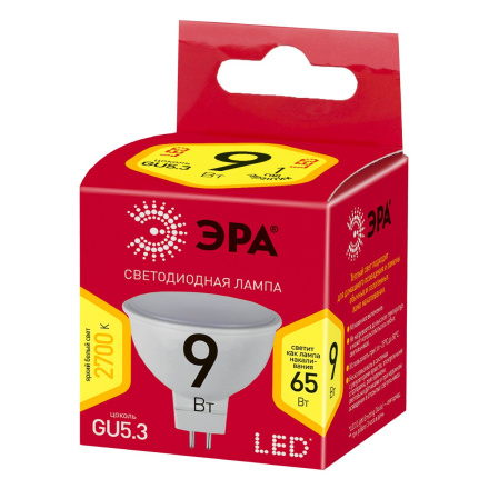 Лампа светодиодная Эра GU5.3 9W 2700K LED MR16-9W-827-GU5.3 R Б0054239