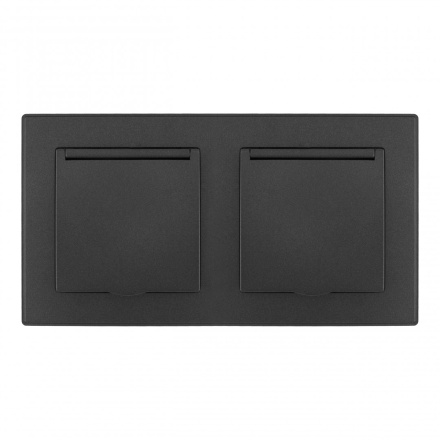 Розетка двойная (двухпостовая) с/з и шторками Arte Milano SET06-2-41-1x2 black