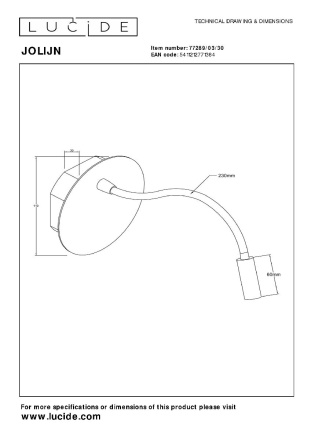 Гибкое бра с аккумулятором Lucide Jolijn 77289/03/30