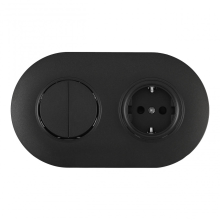 Выключатель круглый двухклавишный с розеткой с/з и шторками Arte Milano SET08-2-40-1-30-2 black