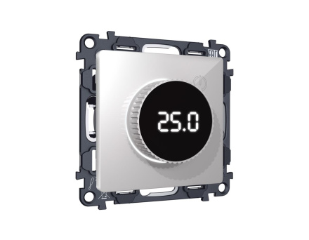 Комплект механизма терморегулятора с цифровым дисплеем с подсветкой и датчиком для теплого пола Alfa Серебро глянец Quant Ambrella Volt MA405810 (AP4058, VM1385)