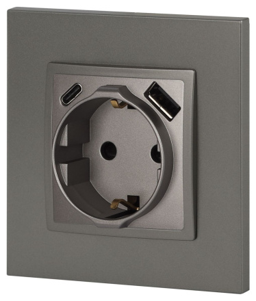 Розетка со шторками с USB type-A+C Эра Elegance 14-4108-16 Б0067695