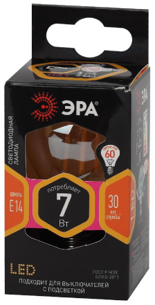 Лампа светодиодная Эра E14 7W 2700K F-LED P45-7W-827-E14 gold Б0047016
