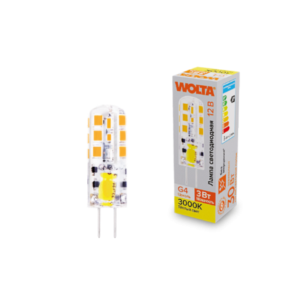 Светодиодная лампа WOLTA 3Вт 3000K G4 матовая WSTD-JC-12V3W3KG4-S