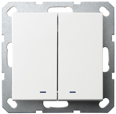Выключатель двухклавишный перекрестный Jasmart со светодиодами с накладкой 10A 250V белый глянцевый G3023NW