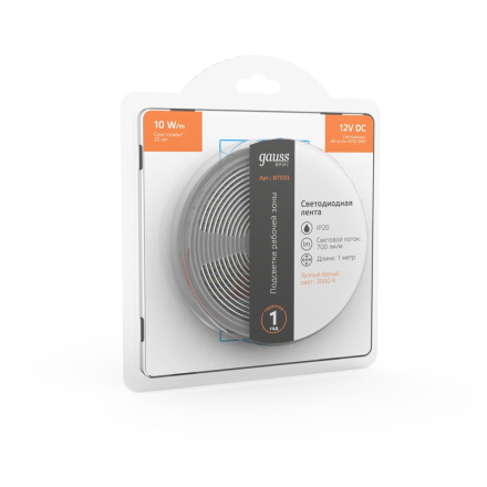 Светодиодная лента Gauss Basic 12В 5050 10Вт/м 3000K 1м IP20 BT033