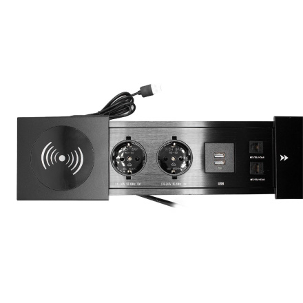 Блок розеток JX (Slide Top) (2 секции RJ-45 + 2 USB беспр.зарядка с кабелем питания) Mebax 00-00002893