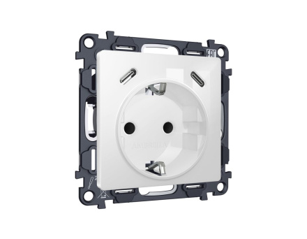 Комплект механизма электрической розетки 2USB С+C 20W с/з на винтовых зажимах 16A-250V Alfa Белый глянец Quant Ambrella Volt MA110510 (AP1105, VM165)