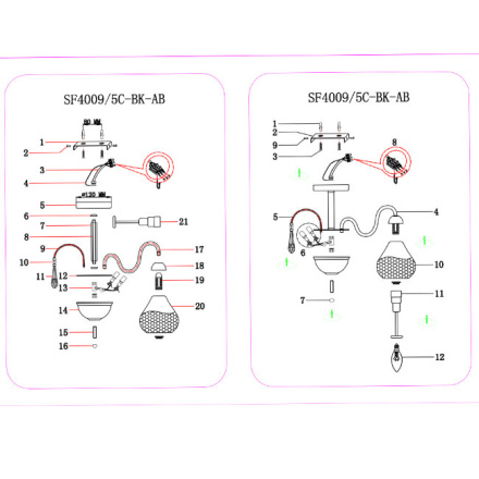 Люстра на штанге Seven Fires Vernole SF4009/5C-BK-AB