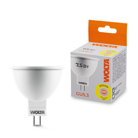 Светодиодная лампа WOLTA 7.5Вт 3000K GU5.3 матовая 25YMR16-220-7.5GU5.3