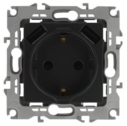 Розетка 2P+E со шторками и 2xUSB Эра 12-4109-05 Б0047844