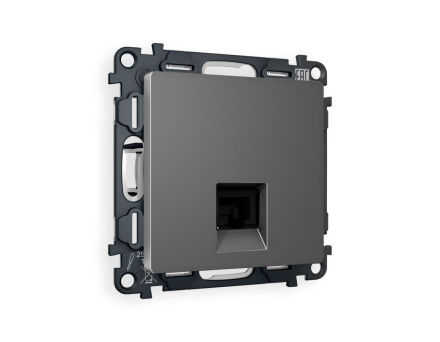 Комплект механизма компьютерной розетки RJ-45 экранированной с автоматической защитной шторкой Alfa Антрацит серый Quant Ambrella Volt MA662005 (AP6620, VM185)