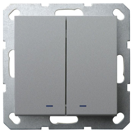 Выключатель двухклавишный Jasmart со светодиодом в комплекте с накладкой 10A 250V цвет алюминий G3023NS
