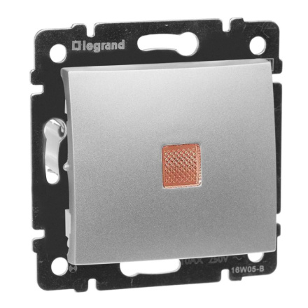 Переключатель одноклавишный на 2 направления Legrand Valena 10A 250V с подсветкой алюминий 770125
