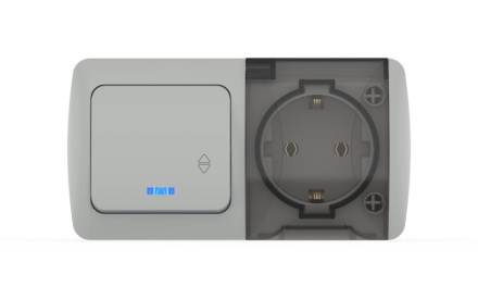 Переключатель одноклавишный проходной с подсветкой +розетка с заземлением ELBI Eva 554-011500-930