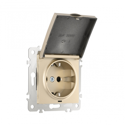 Розетка с заземлением, шторками и защитной крышкой Arte Milano 206.41-1.shampan