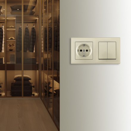 Выключатель двухклавишный с розеткой Arte Milano SET06-2-30-2-40-1 shampan