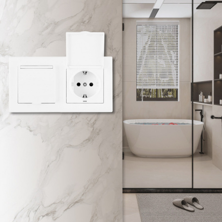 Розетка двойная (двухпостовая) с/з и шторками Arte Milano SET06-2-41-1x2 white