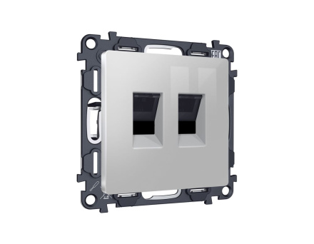 Комплект механизма компьютерной двойной розетки RJ-45 Ambrella Volt MA412110 (8P8C) CAT6 с автоматической защитной шторкой Alfa Серебро глянец Quant