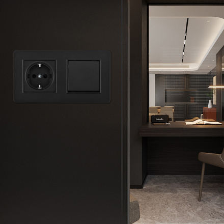 Выключатель одноклавишный с розеткой Arte Milano SET16-2-40-1-30-1 black