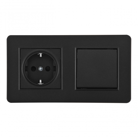 Выключатель одноклавишный с розеткой Arte Milano SET16-2-40-1-30-1 black
