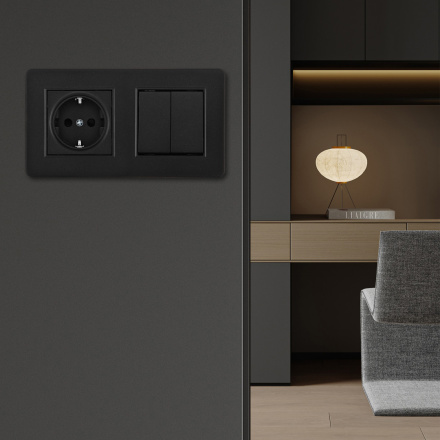 Выключатель двухклавишный с розеткой Arte Milano SET16-2-40-1-30-2 black
