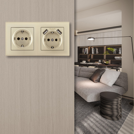 Розетка двойная (двухпостовая) с USB Arte Milano SET06-2-47-1-40-1 shampan