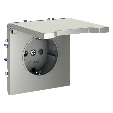 Розетка с защитными шторками и крышкой Voltum S70 VLS040305 (сталь)