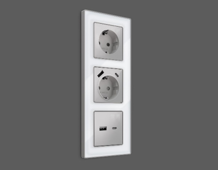 Лицевая панель для розетки с/з со шторками 2USB A+C Ambrella Volt Alfa AP4100