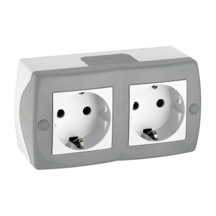 Розетка на 2 пост с заземлением Mono Electric Octans IP20 16А 250В бело-серый 104-020007-120
