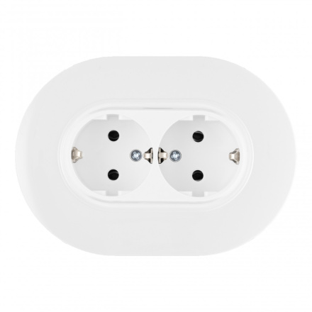 Круглая розетка двойная с/з и шторками Arte Milano SET08-double-40-2 white