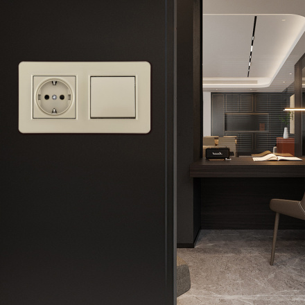 Выключатель одноклавишный с розеткой Arte Milano SET16-2-40-1-30-1 shampan